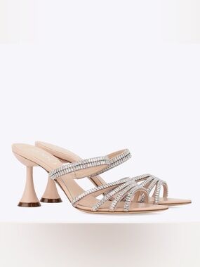Rodo Silver Embellished Strappy Mid-Heel Sandals